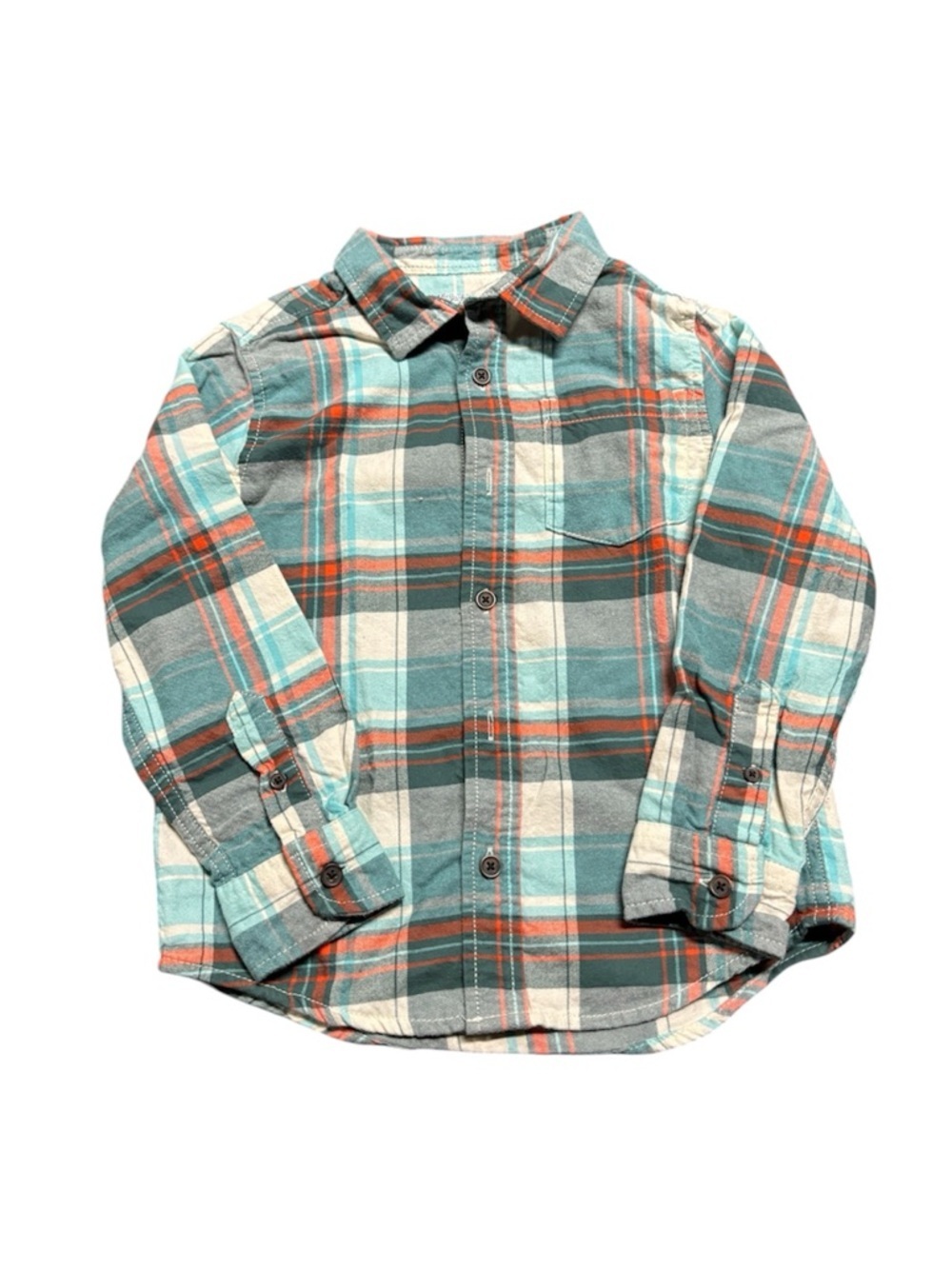 Cat & Jack Plaid Button Up Shirt XS 4/5 Boys Long Sleeve Cotton